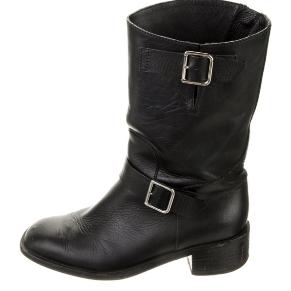 Chanel Interlocking CC Logo Black Leather Moto Boots - Picture 10 of 11